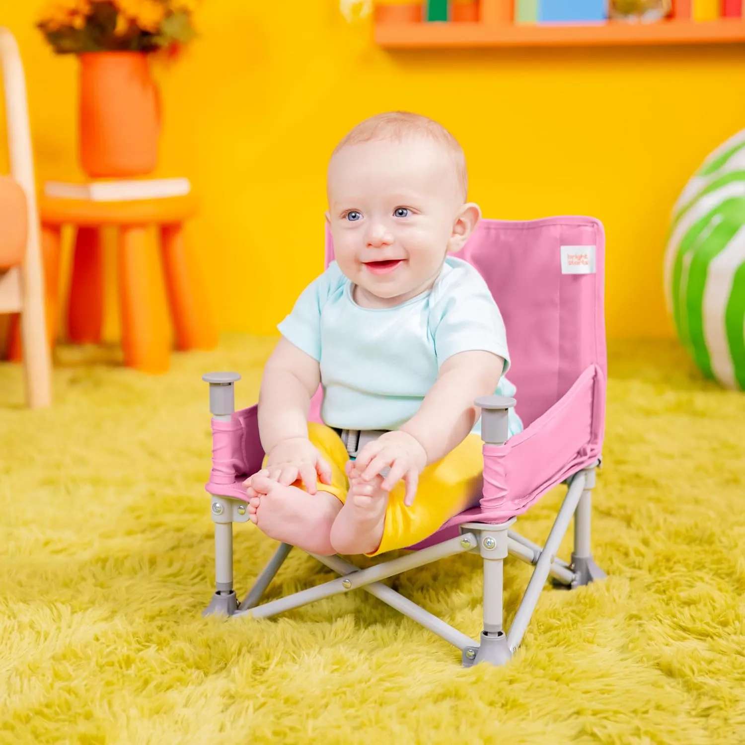 Bright Starts Pop 'N Sit Portable Booster, Indoor/Outdoor Use, Floor Seat with Feeding Tray, Pink, 6 Mos - 3 Yrs (Pack of 2)