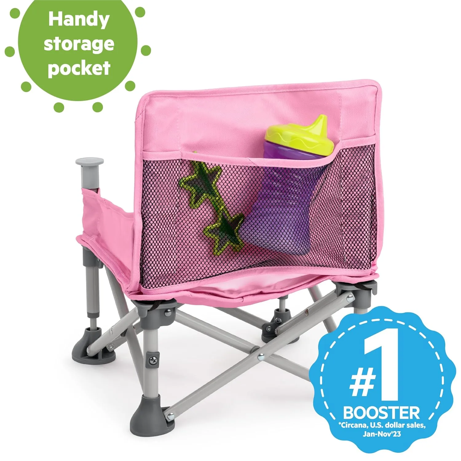 Bright Starts Pop 'N Sit Portable Booster, Indoor/Outdoor Use, Floor Seat with Feeding Tray, Pink, 6 Mos - 3 Yrs (Pack of 2)