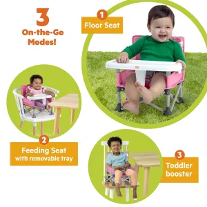 Bright Starts Pop 'N Sit Portable Booster, Indoor/Outdoor Use, Floor Seat with Feeding Tray, Pink, 6 Mos - 3 Yrs (Pack of 2)
