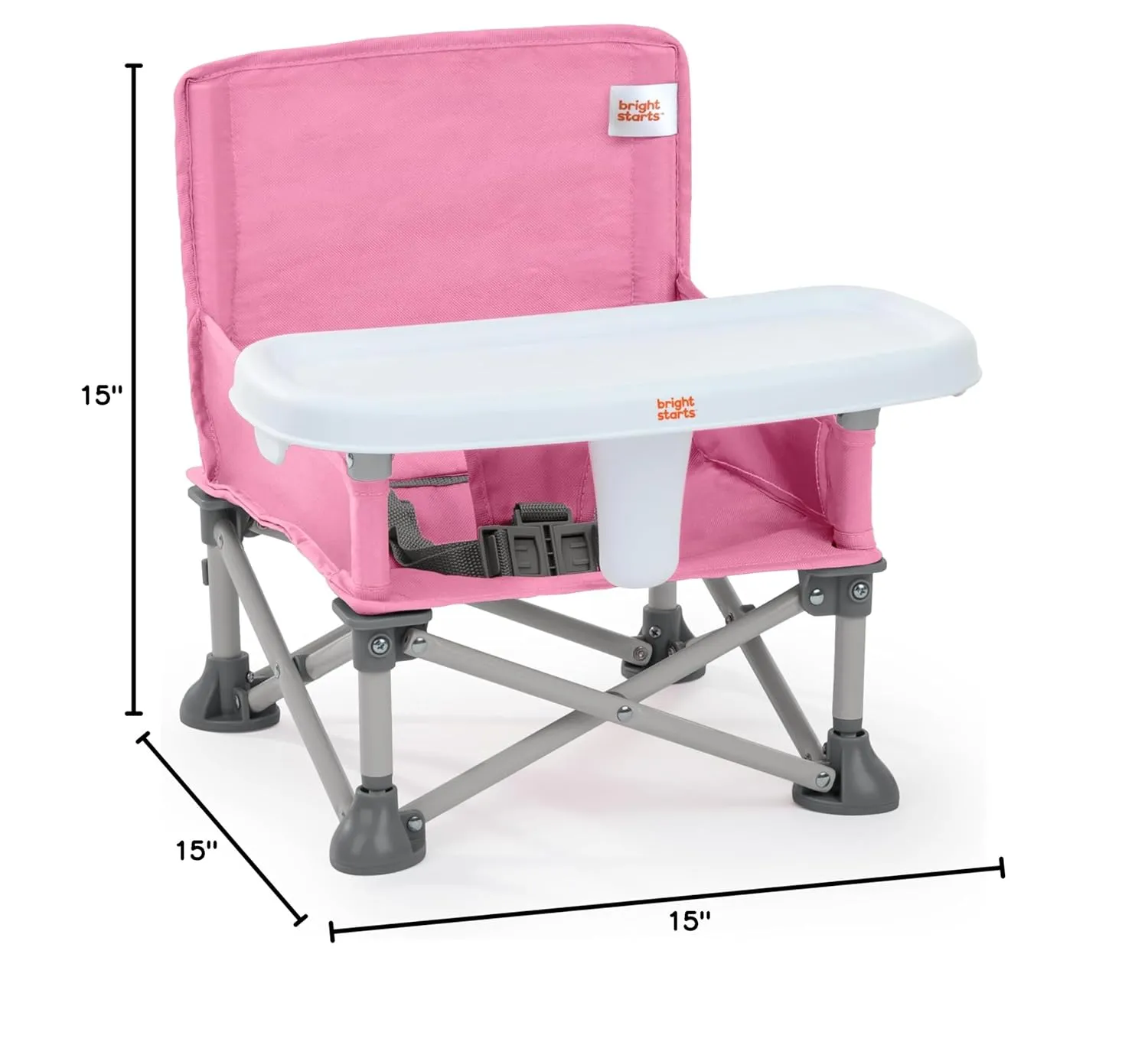 Bright Starts Pop 'N Sit Portable Booster, Indoor/Outdoor Use, Floor Seat with Feeding Tray, Pink, 6 Mos - 3 Yrs (Pack of 2)
