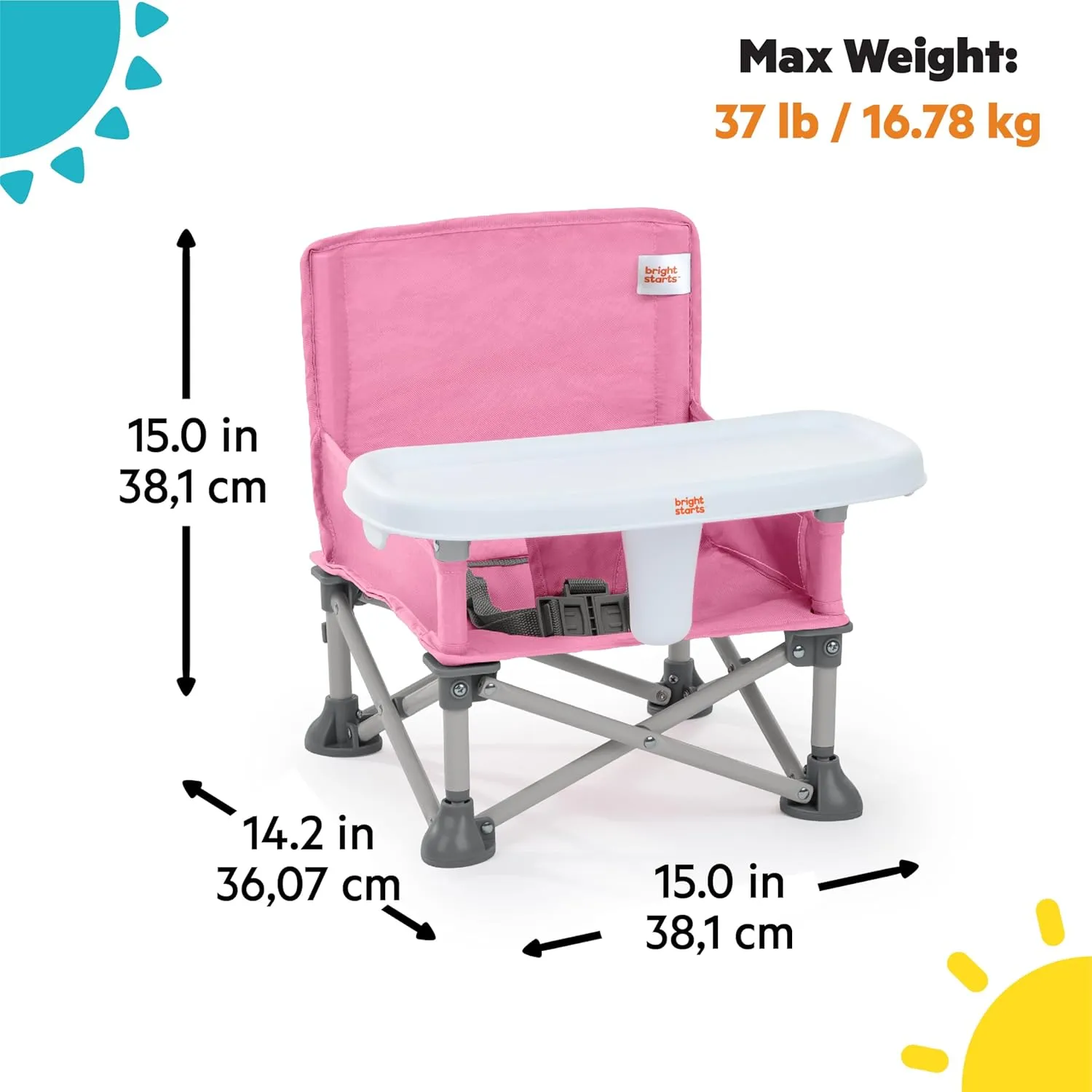 Bright Starts Pop 'N Sit Portable Booster, Indoor/Outdoor Use, Floor Seat with Feeding Tray, Pink, 6 Mos - 3 Yrs (Pack of 2)