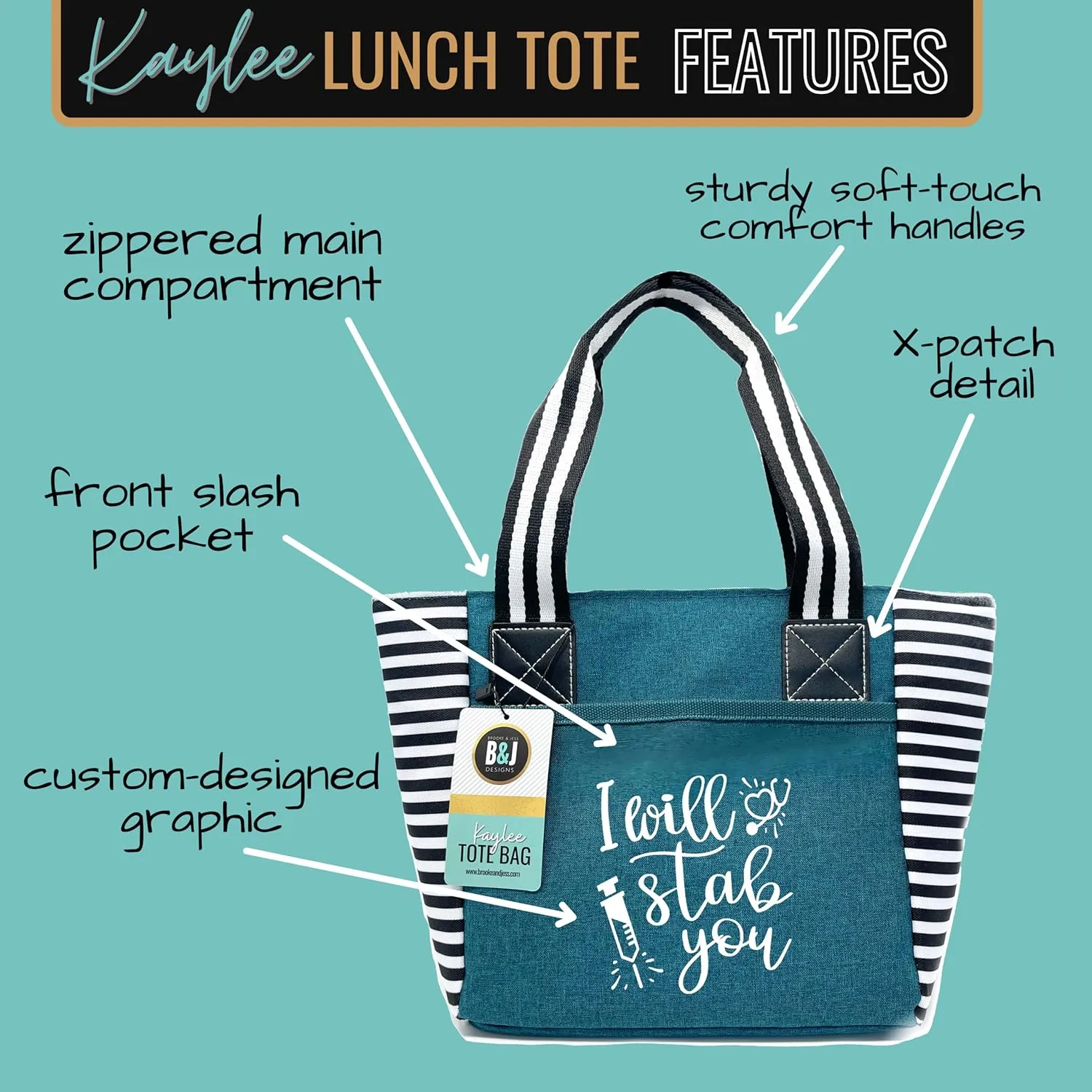 Brooke & Jess Designs Cute Lunch Bags for Women - Insulated Lunch Tote for Work - Nurse, Teacher, Grandma, Mom