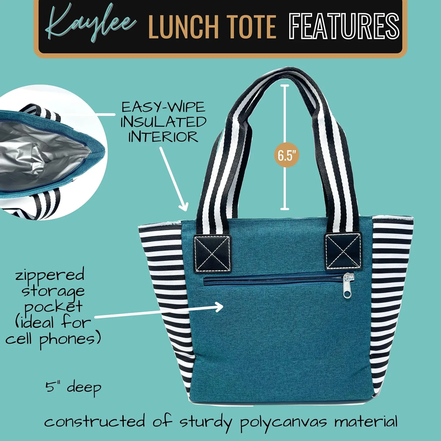 Brooke & Jess Designs Cute Lunch Bags for Women - Insulated Lunch Tote for Work - Nurse, Teacher, Grandma, Mom