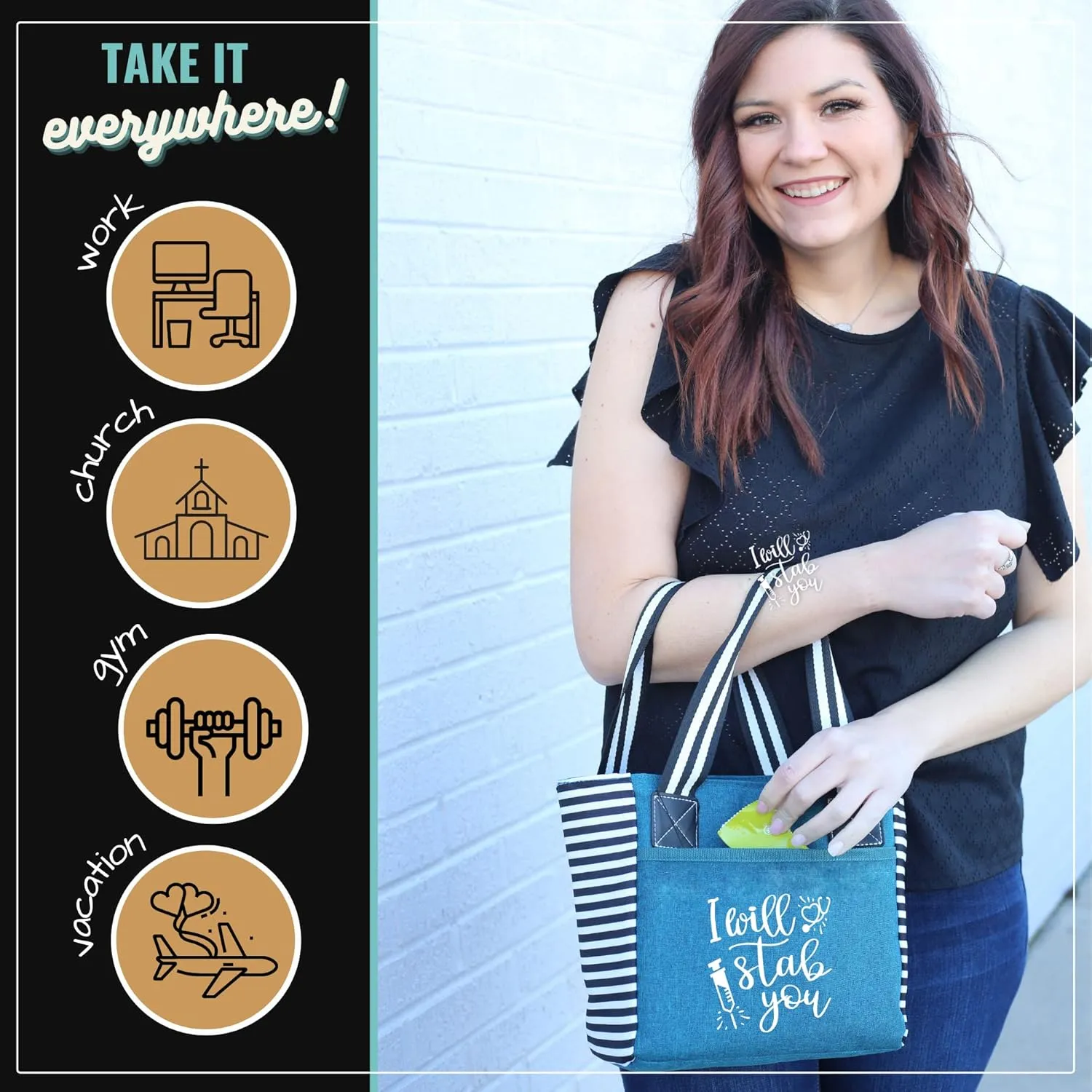 Brooke & Jess Designs Cute Lunch Bags for Women - Insulated Lunch Tote for Work - Nurse, Teacher, Grandma, Mom