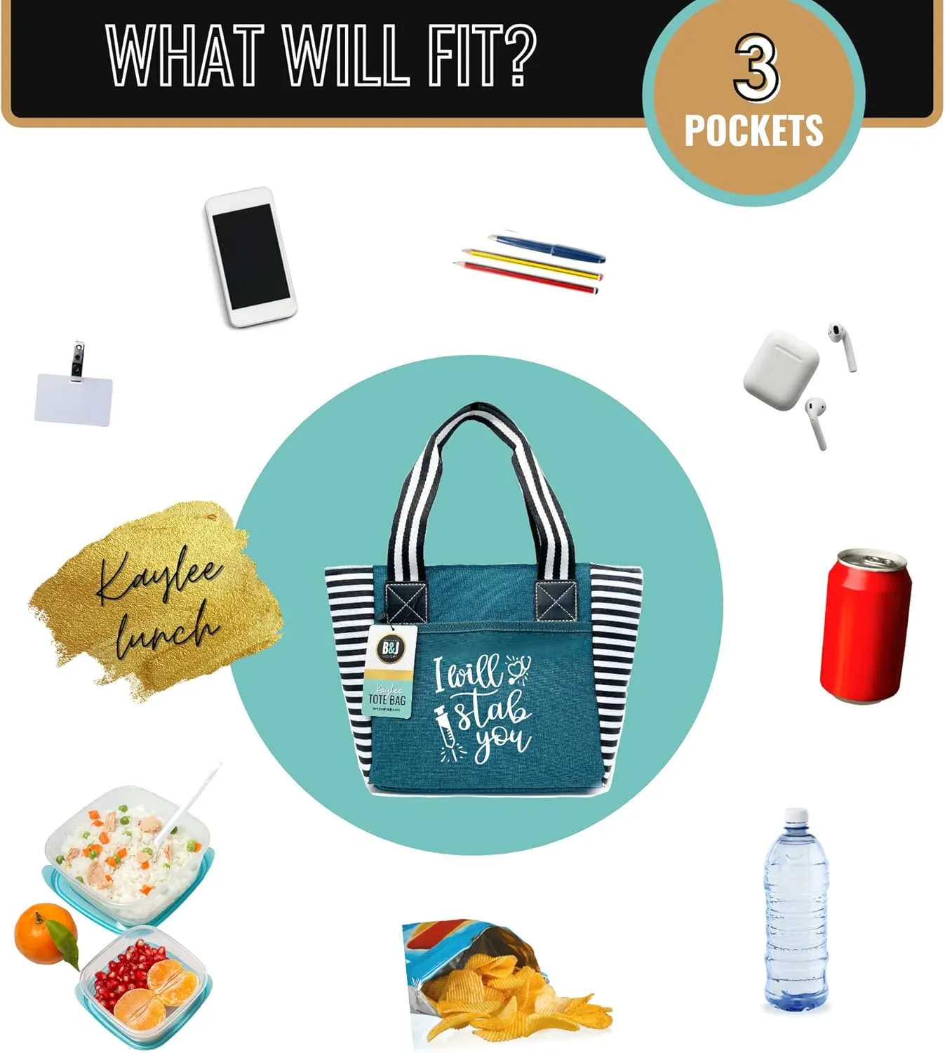 Brooke & Jess Designs Cute Lunch Bags for Women - Insulated Lunch Tote for Work - Nurse, Teacher, Grandma, Mom