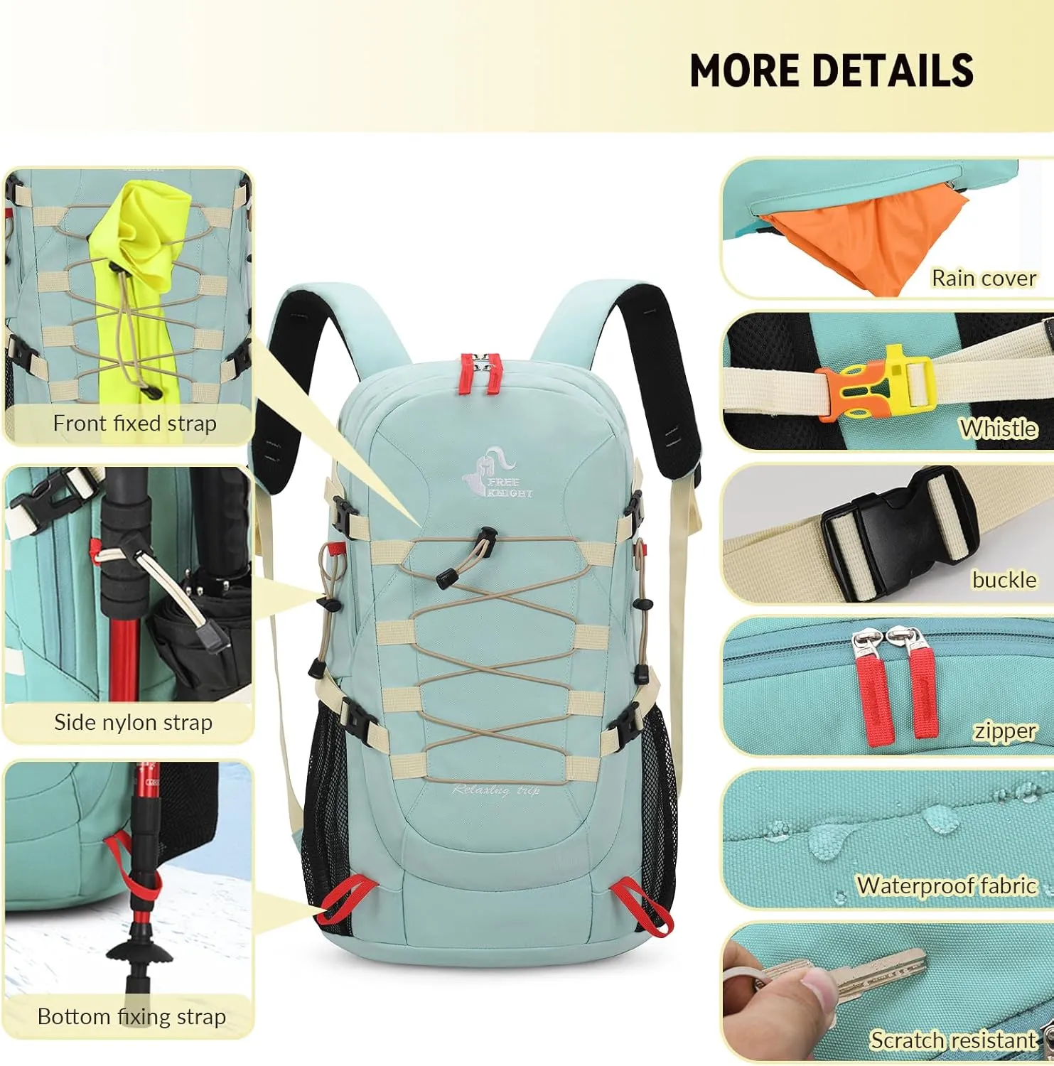 Bseash 40L Waterproof Hiking Backpack with Rain Cover, Outdoor Sport Travel Bag Daypack for Camping Climbing Skiing Cycling (Black)