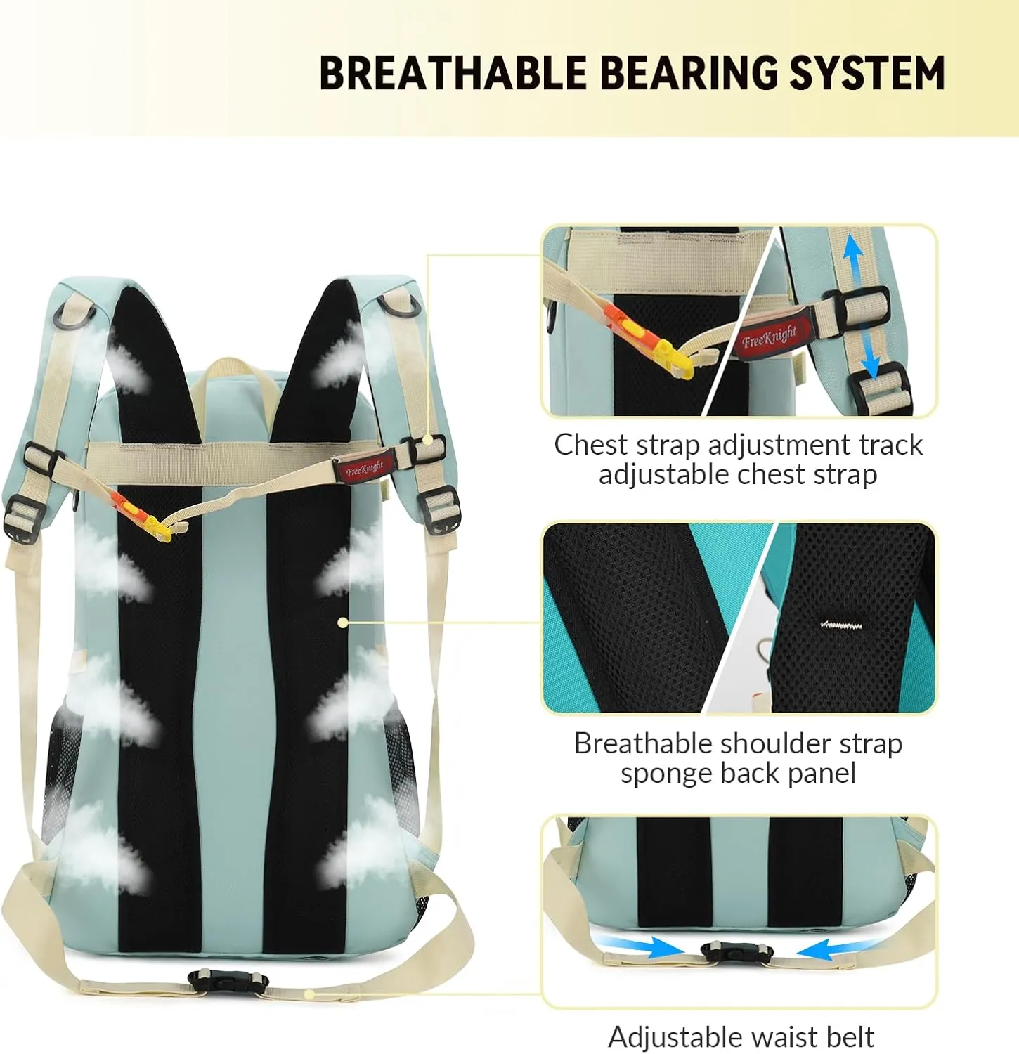Bseash 40L Waterproof Hiking Backpack with Rain Cover, Outdoor Sport Travel Bag Daypack for Camping Climbing Skiing Cycling (Milk Green)