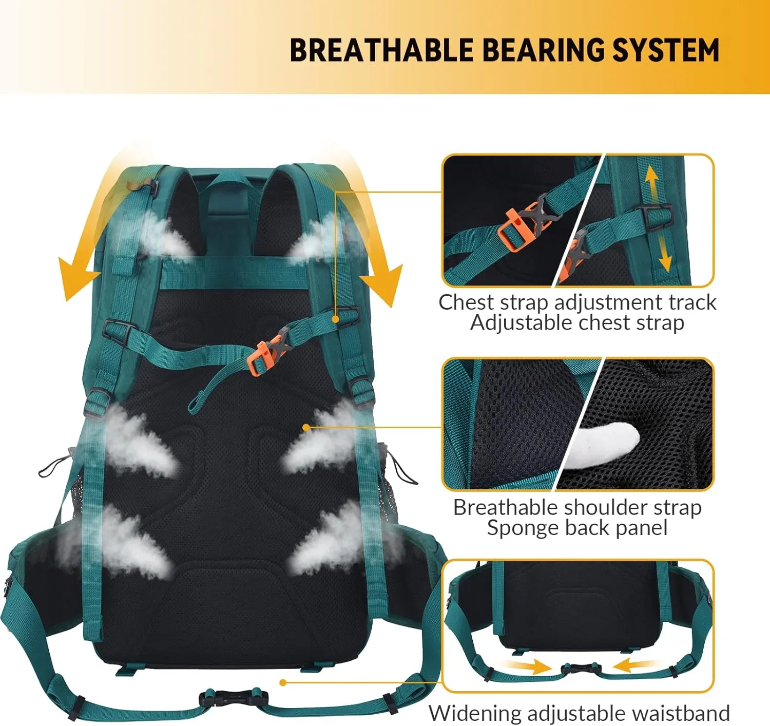 Bseash 40L Waterproof Hiking Backpack with Rain Cover, Outdoor Sport Travel Bag Daypack for Camping Climbing Skiing Cycling (Orange)
