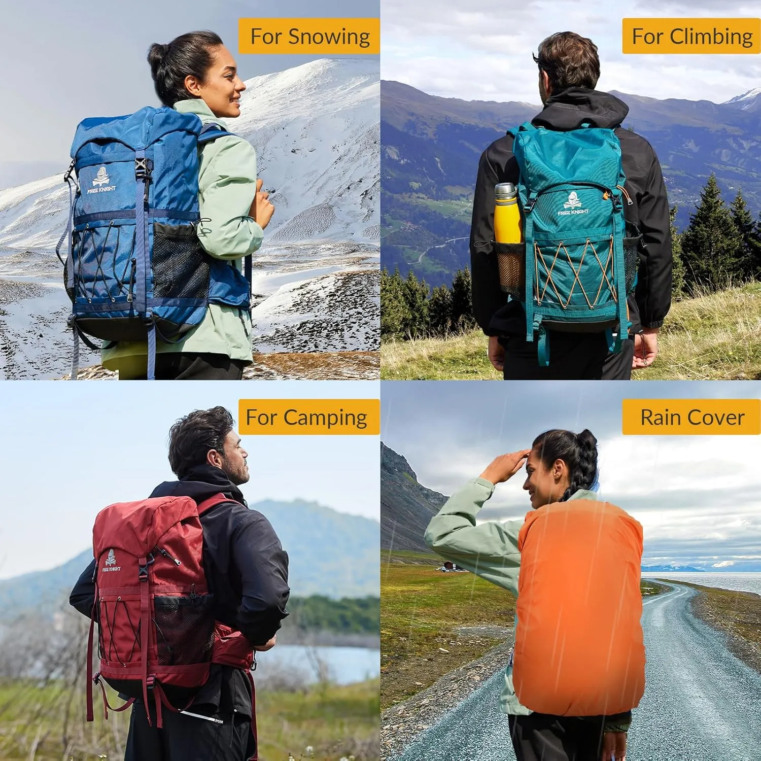 Bseash 40L Waterproof Hiking Backpack with Rain Cover, Outdoor Sport Travel Bag Daypack for Camping Climbing Skiing Cycling (Orange)