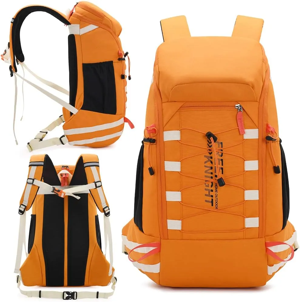 Bseash 40L Waterproof Hiking Camping Backpack with Rain Cover, Outdoor Sport Travel Daypack Rucksack for Skiing Cycling (Orange)