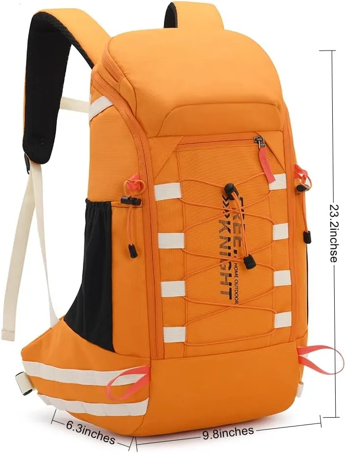 Bseash 40L Waterproof Hiking Camping Backpack with Rain Cover, Outdoor Sport Travel Daypack Rucksack for Skiing Cycling (Orange)