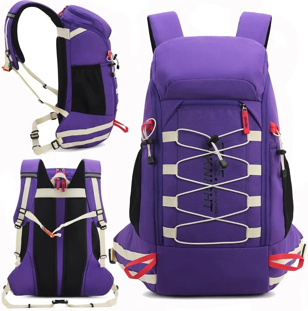 Bseash 40L Waterproof Hiking Camping Backpack with Rain Cover, Outdoor Sport Travel Daypack Rucksack for Skiing Cycling (Purple)