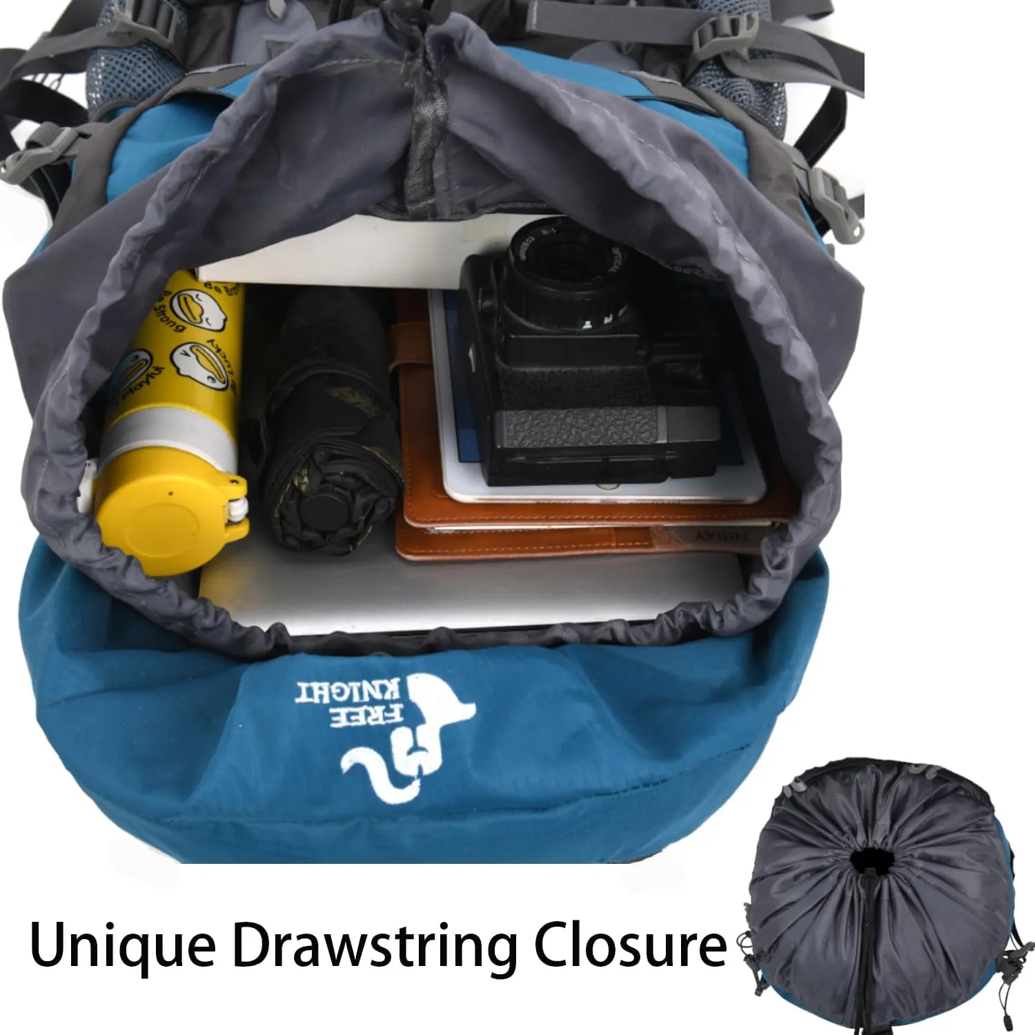 Bseash 60L Hiking Camping Backpack with Rain Cover, Waterproof Large Capacity Outdoor Sport Travel Daypack Climbing Touring (Blue Green)