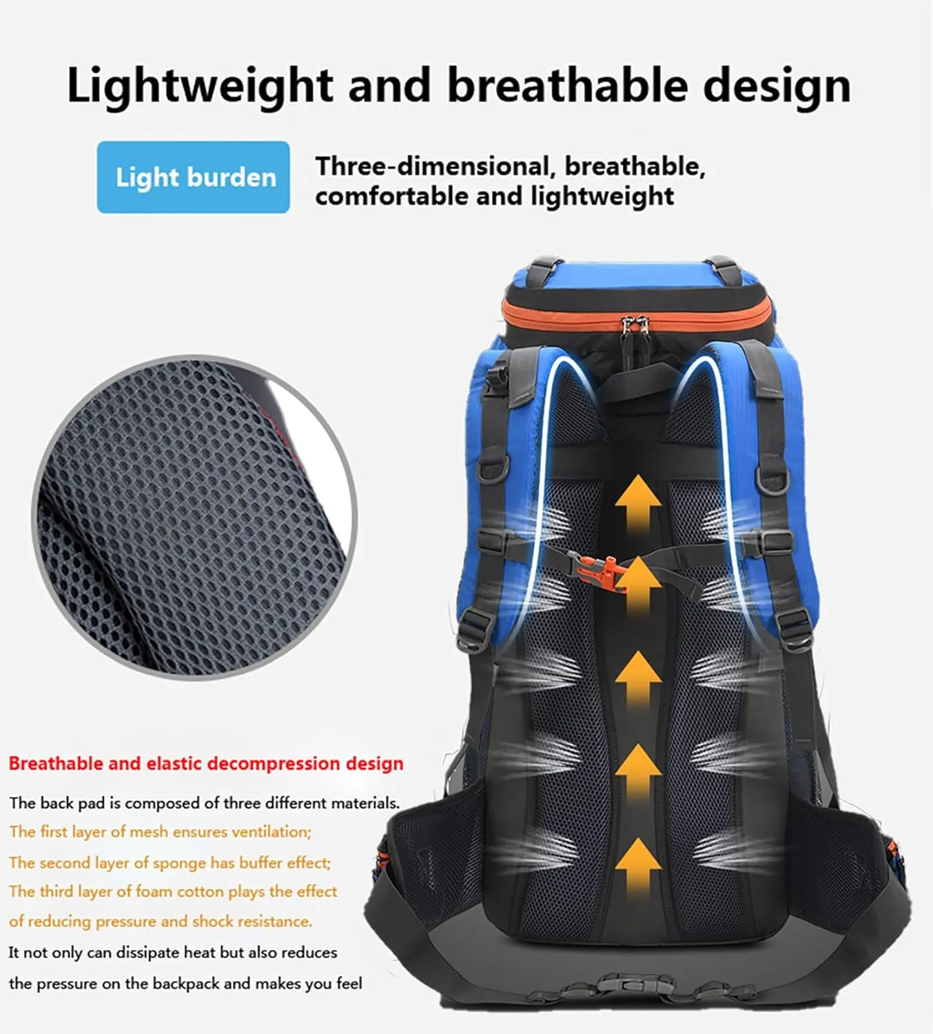 Bseash 60L Hiking Camping Backpack with Rain Cover, Waterproof Large Capacity Outdoor Sport Travel Daypack Climbing Touring (Blue Green)