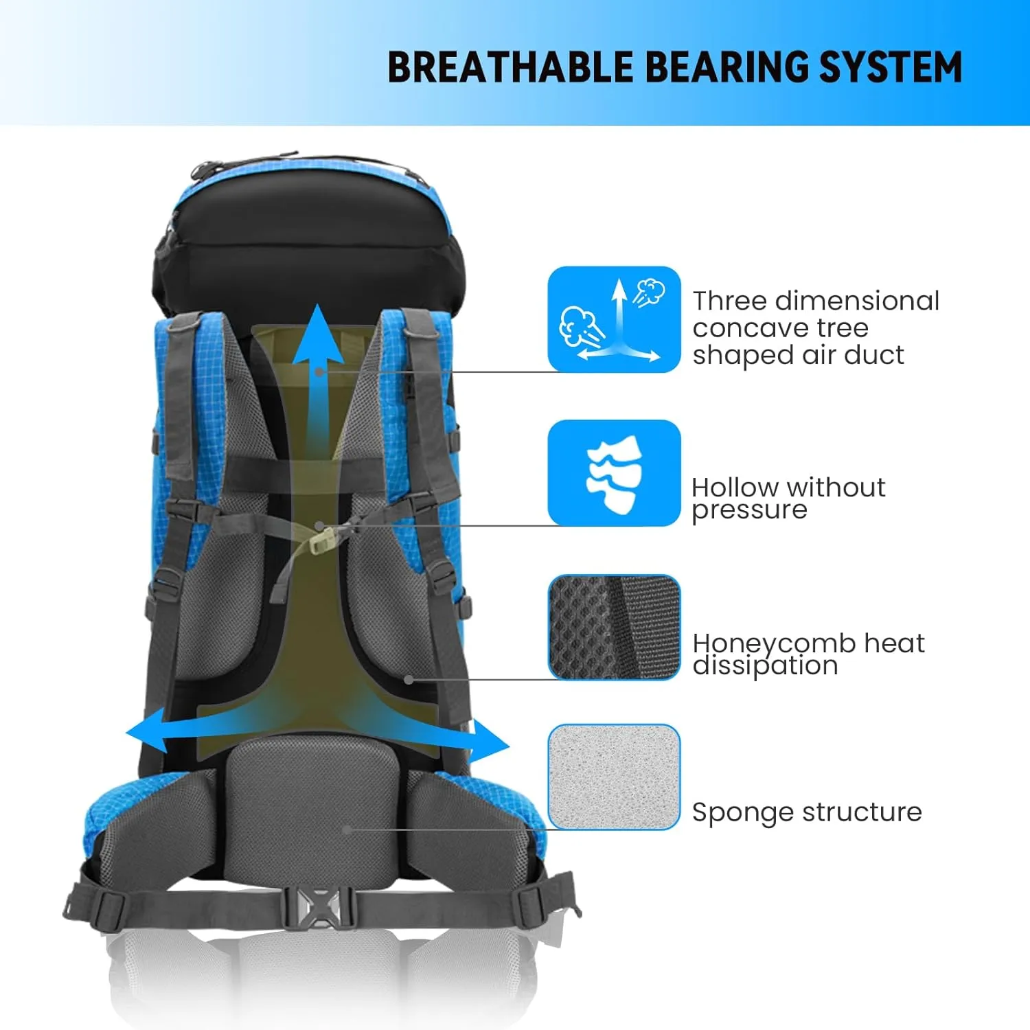 Bseash 80L Waterproof Hiking Camping Backpack with Rain Cover, Lightweight Outdoor Sport Travel Daypack for Climbing Touring (Blue)