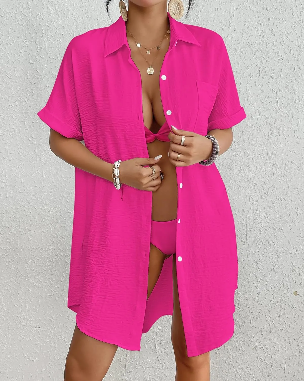Bsubseach Women Swimsuit Coverup Shirt Dress Button Down Bathing Suit Cover Up Beachwear