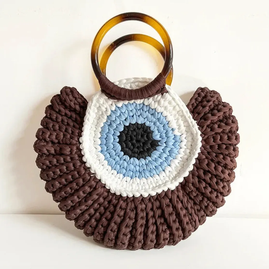 Bull's Eye Crochet Knit Round Retro Mini Totes