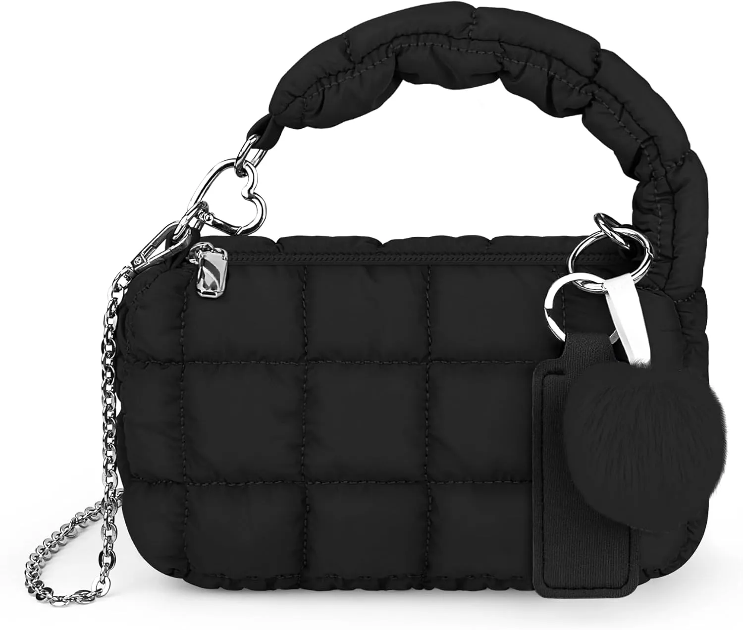 bvya Two Sizes Quilted Wristlet Bag for Women, Puffer Handbags,Evening Bags,Charm Lipstick Bag