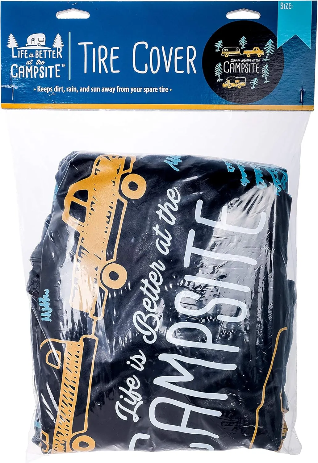 Camco Life is Better at Campsite 27" Vinyl Cover with Elastic Hem-Durable Design Keeps Dirt, Rain, and Sun Away from Your Spare Tire (53292)