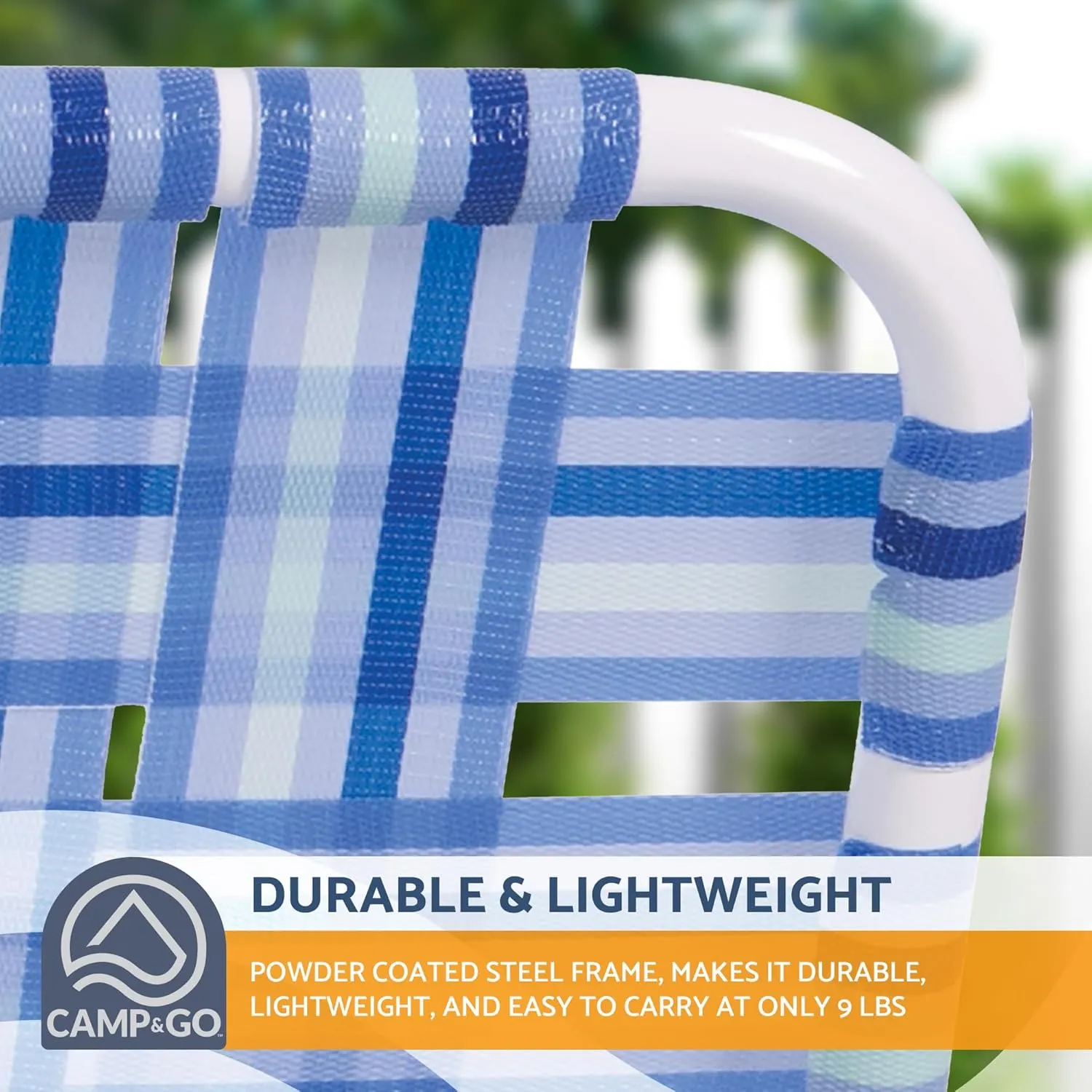 CAMP & GO 16" Extended Height Folding Double Wide Web Lawn Chair Loveseat, Blue/White