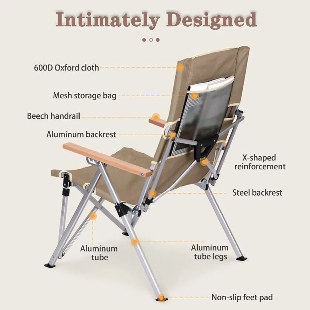 Camping Chair Camping Chair Recliner Lightweight Comfortable Beach Chair with High Back Design, Adjustable Angle Folding Fishing Chair, Lawn Chair with Back Pockets, Supports 300lbs