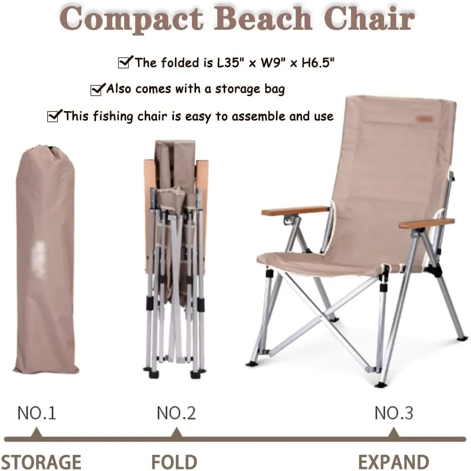 Camping Chair Camping Chair Recliner Lightweight Comfortable Beach Chair with High Back Design, Adjustable Angle Folding Fishing Chair, Lawn Chair with Back Pockets, Supports 300lbs