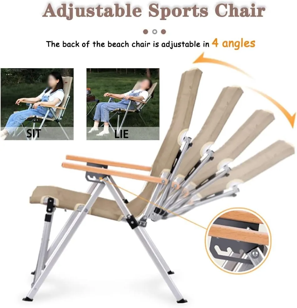 Camping Chair Camping Chair Recliner Lightweight Comfortable Beach Chair with High Back Design, Adjustable Angle Folding Fishing Chair, Lawn Chair with Back Pockets, Supports 300lbs