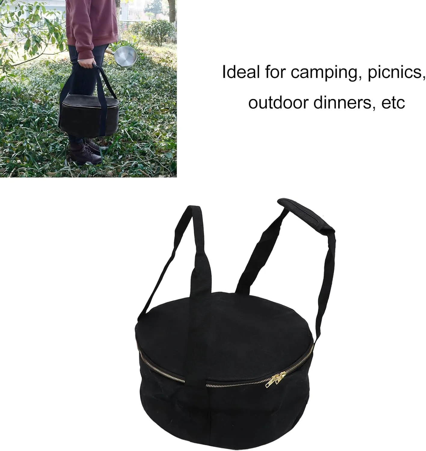 Camping Cookware Mess Kit Bag,Storage Bag Canvas Cooker Frying Pan Tableware Storage Bag for Camping (Black)