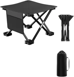 Camping Foot Stool Portable Folding Camp Stool with Storage Bag，Folding Stool Suitable for Fishing, Beach, Picnic,Outdoor(Black,Large)