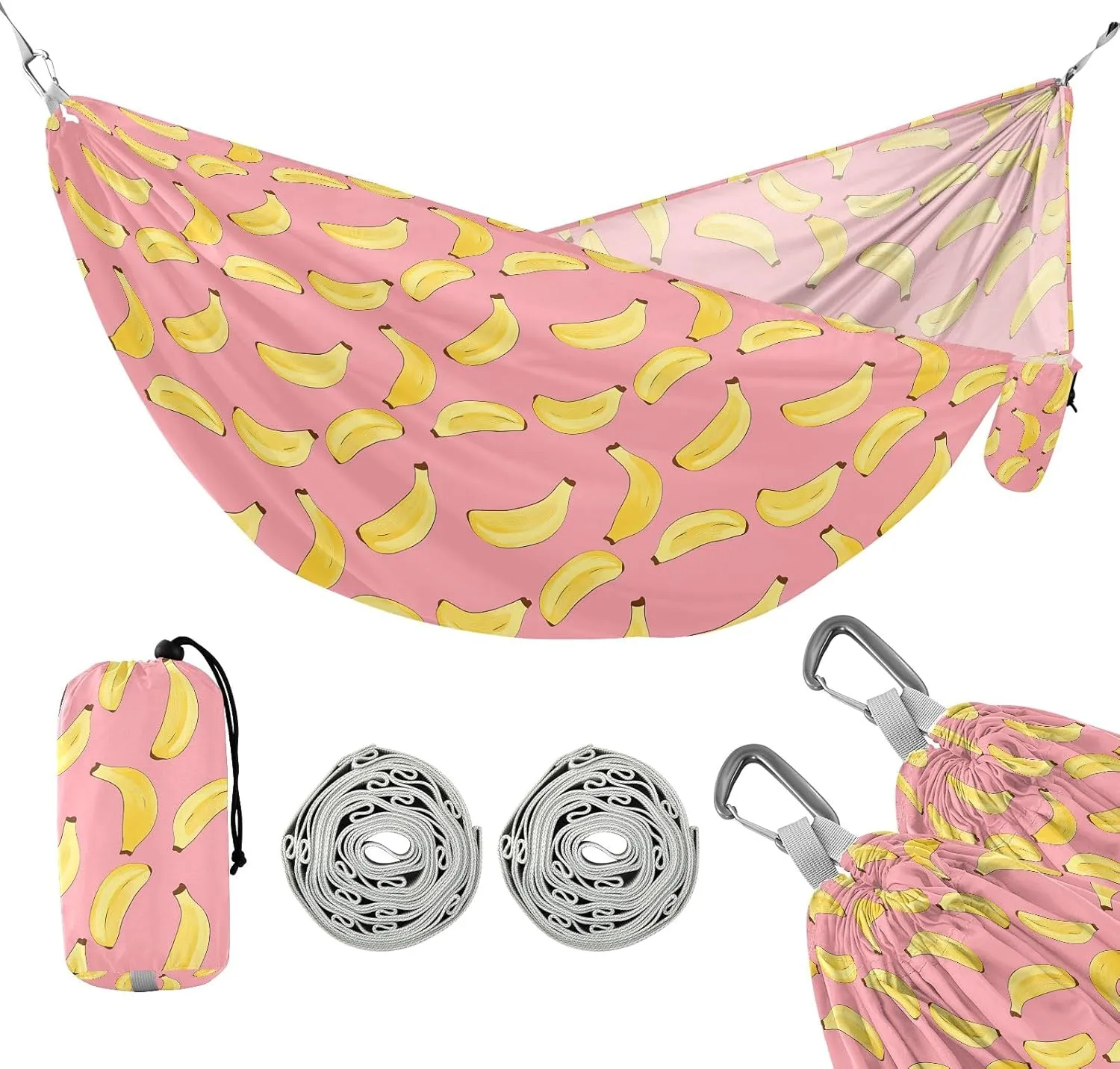 Camping Hammock Outdoor Hammocks for Outside Banana Fruits Beach Trees Portable Lightweight with Pockets Tree Straps Indoor