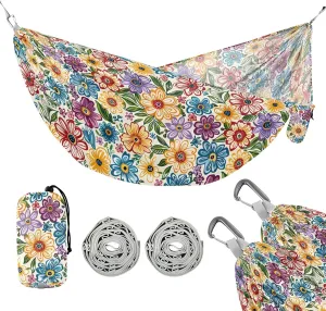 Camping Hammock Outdoor Hammocks for Outside Colored Flowers Beach Trees Portable Lightweight with Pockets Tree Straps Indoor