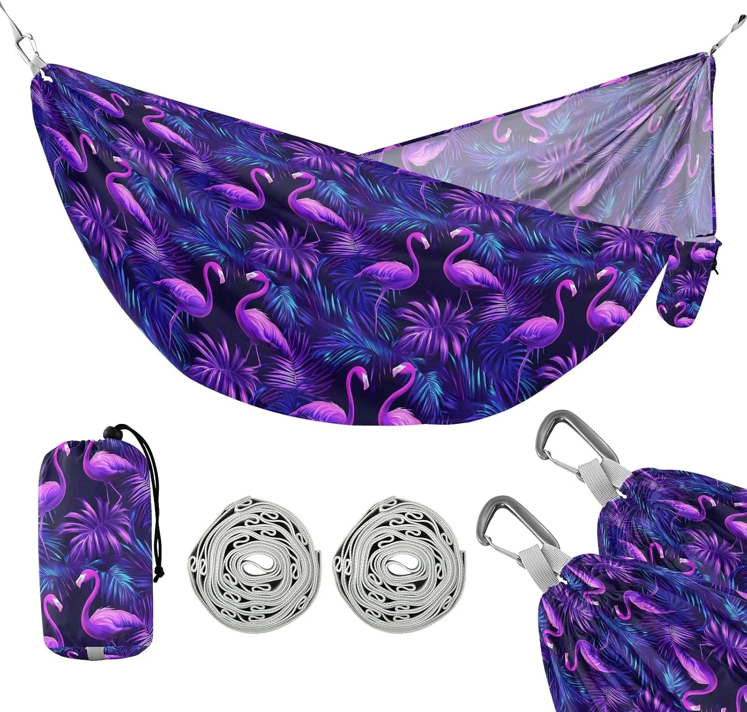 Camping Hammock Outdoor Hammocks for Outside Flamingo Purple Beach Trees Portable Lightweight with Pockets Tree Straps Indoor