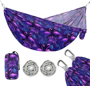 Camping Hammock Outdoor Hammocks for Outside Flamingo Purple Beach Trees Portable Lightweight with Pockets Tree Straps Indoor