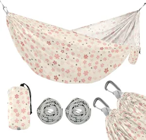 Camping Hammock Outdoor Hammocks for Outside Japanese Cherry Flower Beach Trees Portable Lightweight with Pockets Tree Straps Indoor