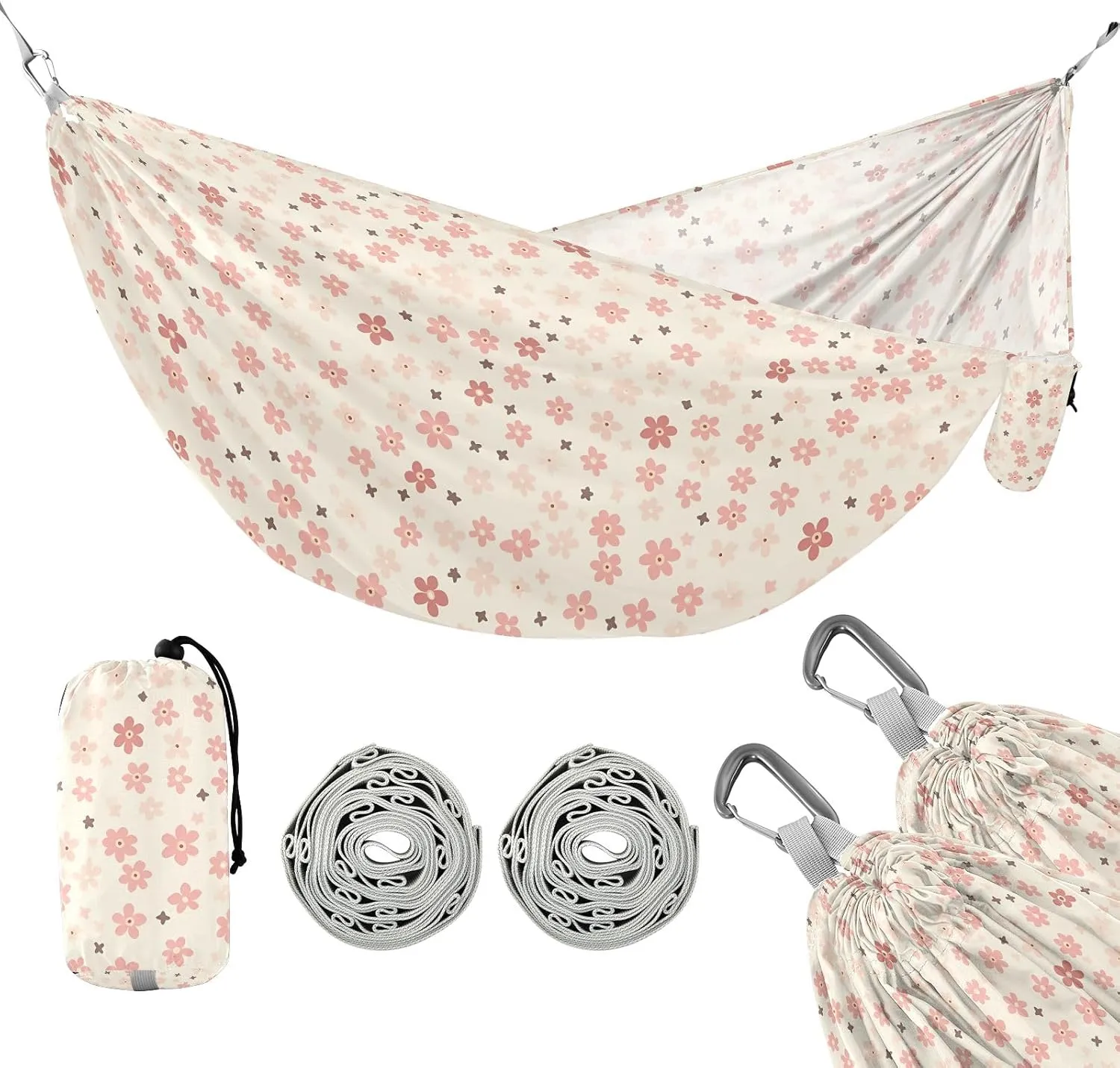 Camping Hammock Outdoor Hammocks for Outside Japanese Cherry Flower Beach Trees Portable Lightweight with Pockets Tree Straps Indoor