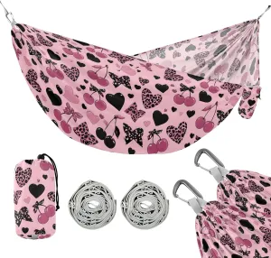 Camping Hammock Outdoor Hammocks for Outside Leopard Heart Cherry Beach Trees Portable Lightweight with Pockets Tree Straps Indoor