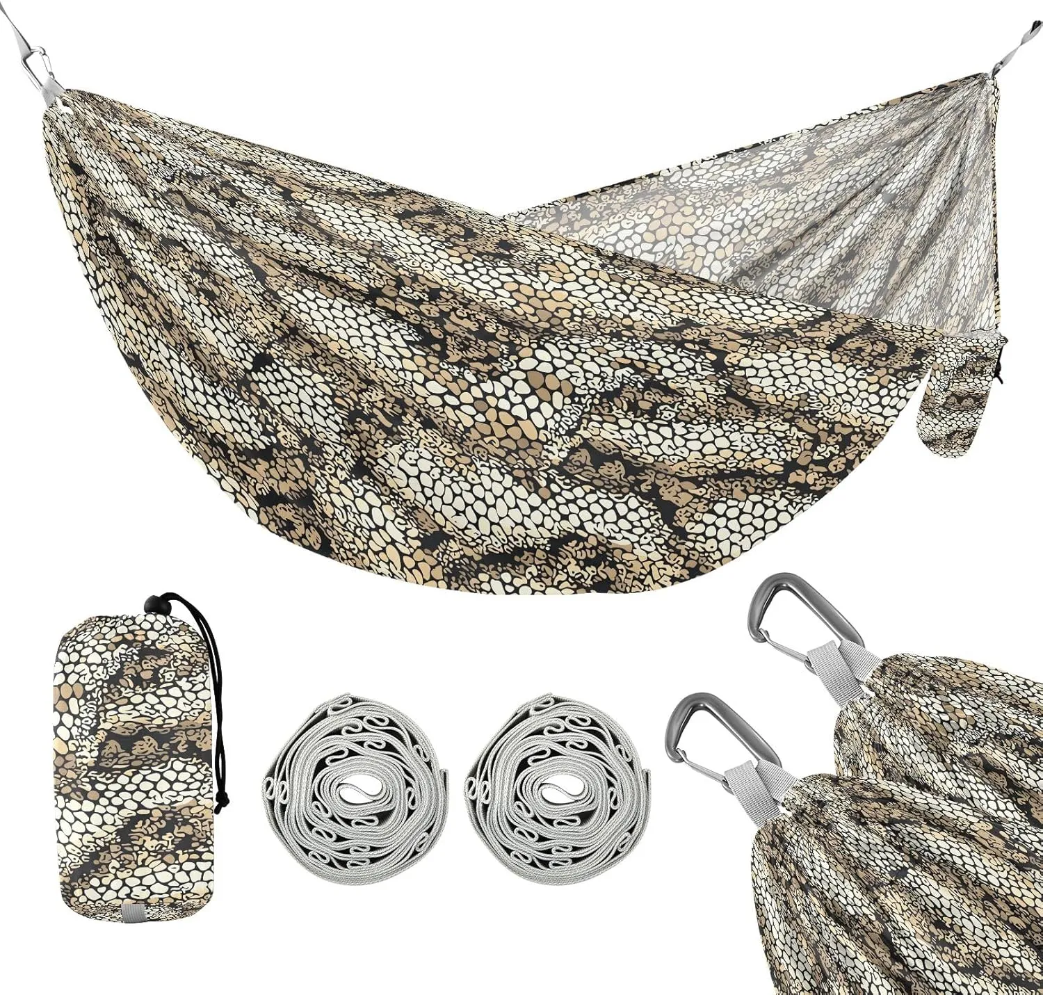 Camping Hammock Outdoor Hammocks for Outside Snakeskin Brown Beach Trees Portable Lightweight with Pockets Tree Straps Indoor