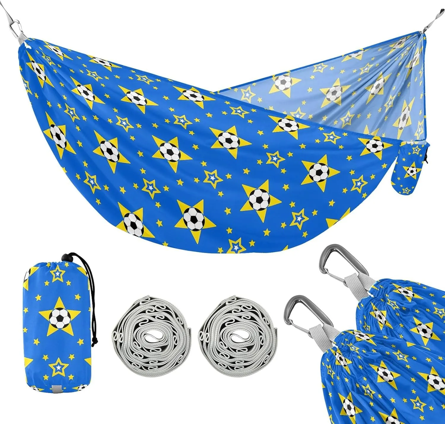 Camping Hammock Outdoor Hammocks for Outside Soccer Star Beach Trees Portable Lightweight with Pockets Tree Straps Indoor