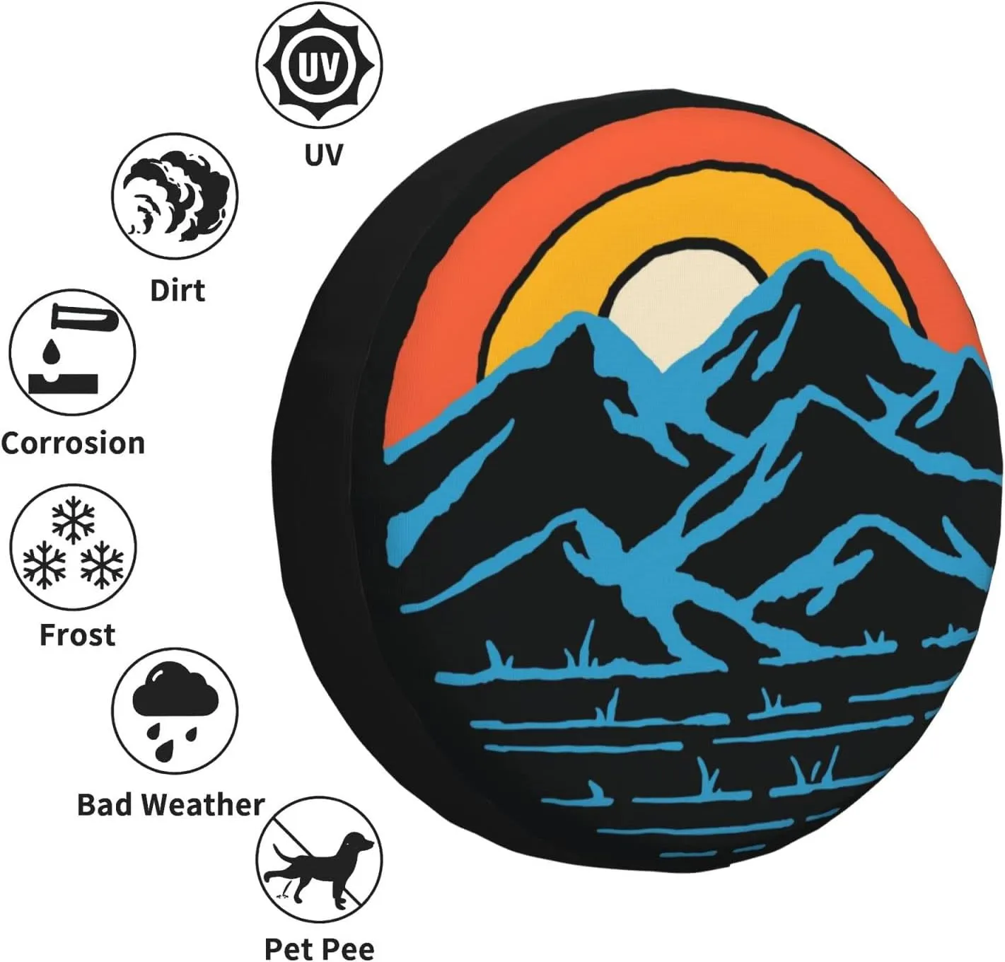 Camping Sunset Mountain Lake Abstract Spare Tire Cover, Waterproof Tough Tire Wheel Soft Cover, Universal Fit for RV/SUV/Truck/Trailer/Motorhome/Vehicle 14" 15" 16" 17"