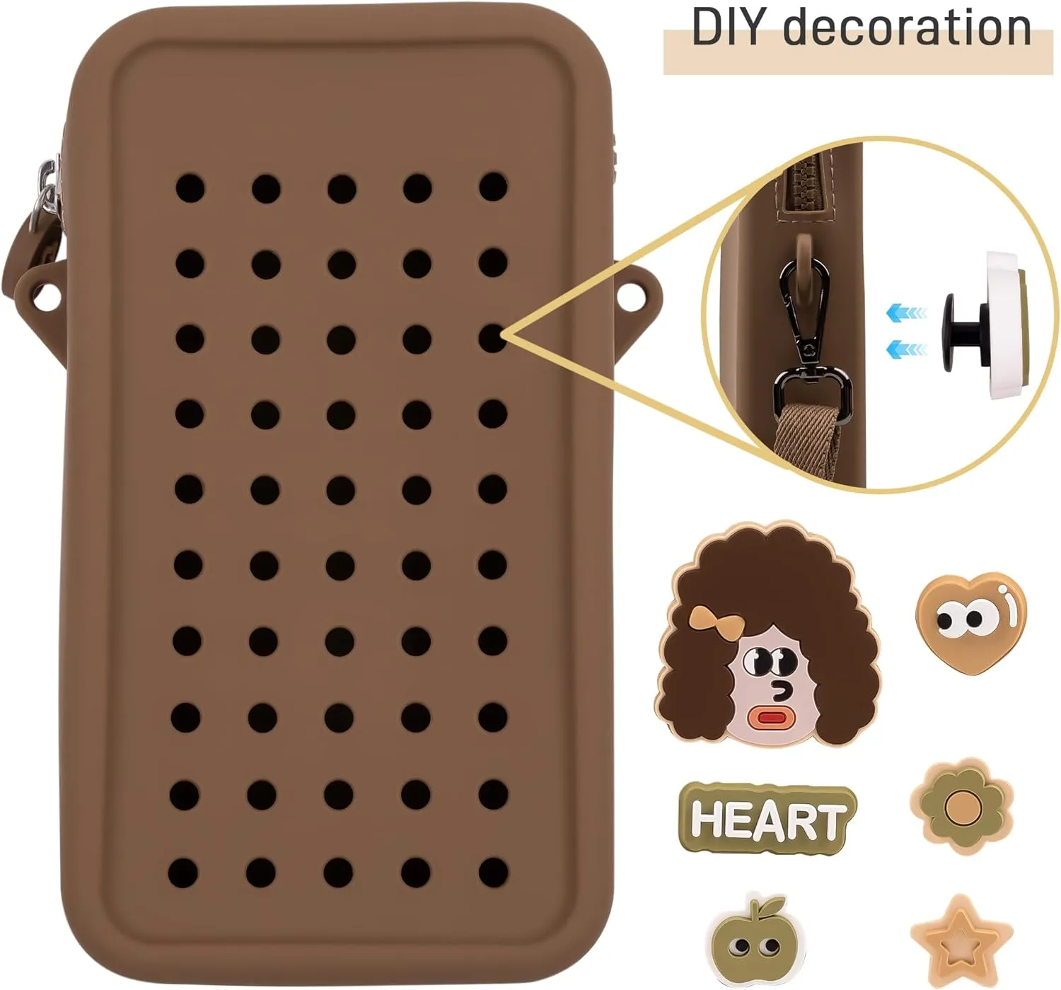 Candy Small Crossbody Bag with Wide Shoulder Strap and Larger Holes for Charms – Adjustable, Stylish, and Comfortable Everyday Bag (Brown)