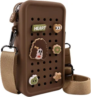Candy Small Crossbody Bag with Wide Shoulder Strap and Larger Holes for Charms – Adjustable, Stylish, and Comfortable Everyday Bag (Brown)
