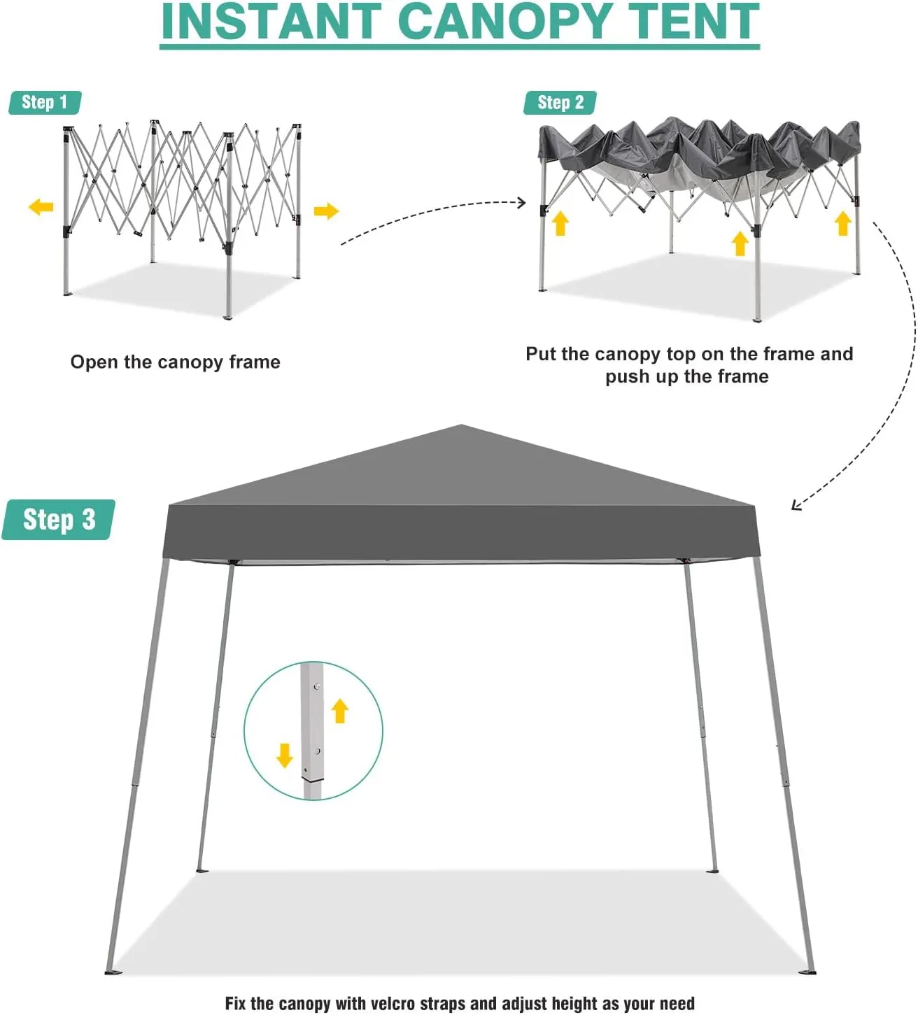 Canopy Tent, 10X10 FT Pop Up Canopy Outdoor Instant Tent Slant Legs with Carrying Bag, Portable Gazebo Shelter for Patio Deck Garden and Beach - 8X8 FT Canopy Cover (Dark Grey)