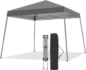 Canopy Tent, 10X10 FT Pop Up Canopy Outdoor Instant Tent Slant Legs with Carrying Bag, Portable Gazebo Shelter for Patio Deck Garden and Beach - 8X8 FT Canopy Cover (Dark Grey)