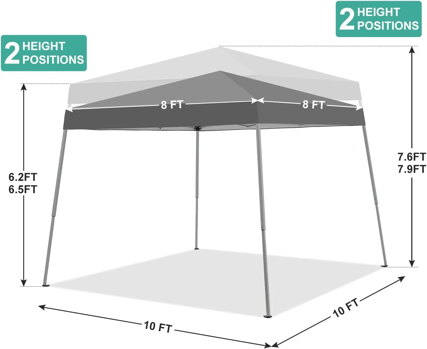 Canopy Tent, 10X10 FT Pop Up Canopy Outdoor Instant Tent Slant Legs with Carrying Bag, Portable Gazebo Shelter for Patio Deck Garden and Beach - 8X8 FT Canopy Cover (Dark Grey)