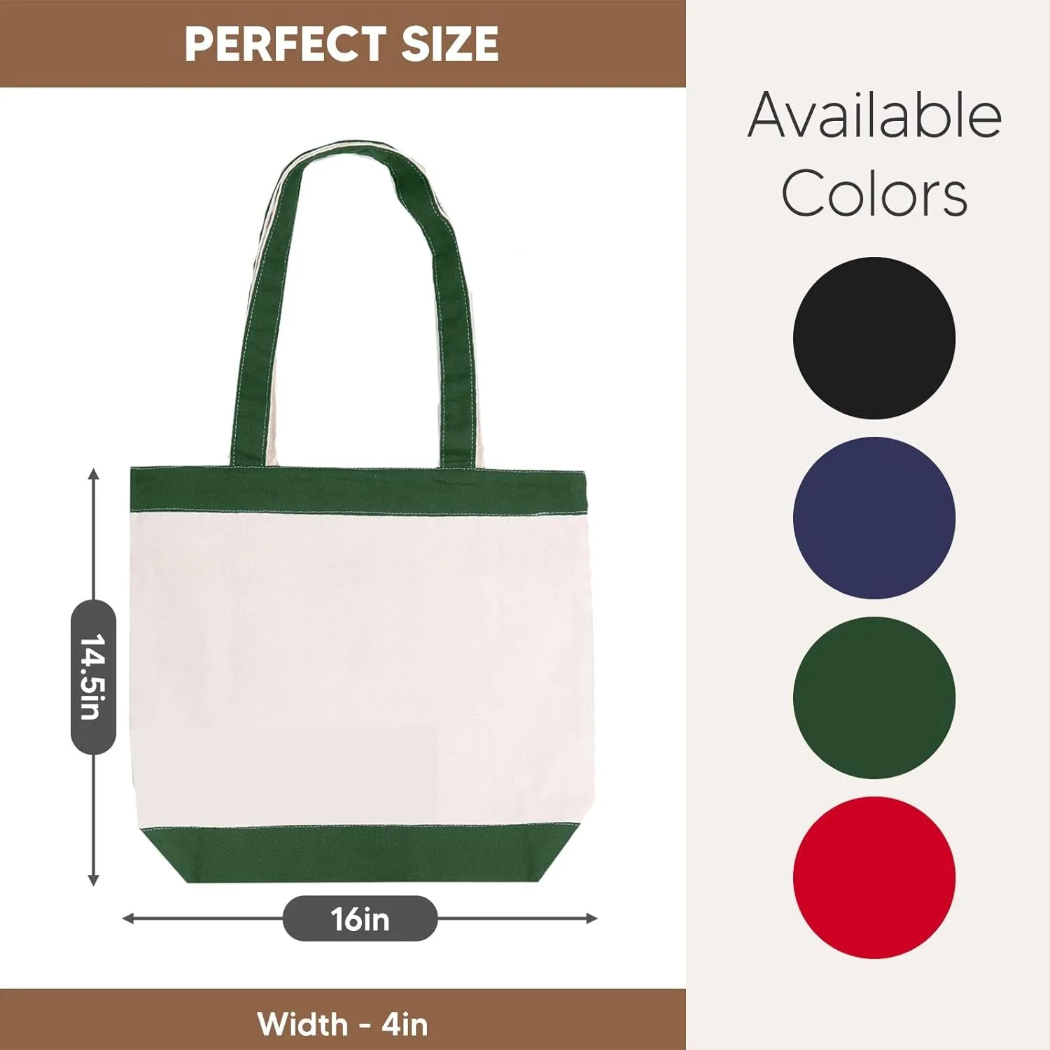 Canvas Tote Bag with Handles for Woman, Reusable Cloth Bag for Groceries and Shopping - Blank Cotton Tote Bag, Suitable for DIY Projects – HEAVY DUTY – 16" X 14.5" With 4” Gusset, Green