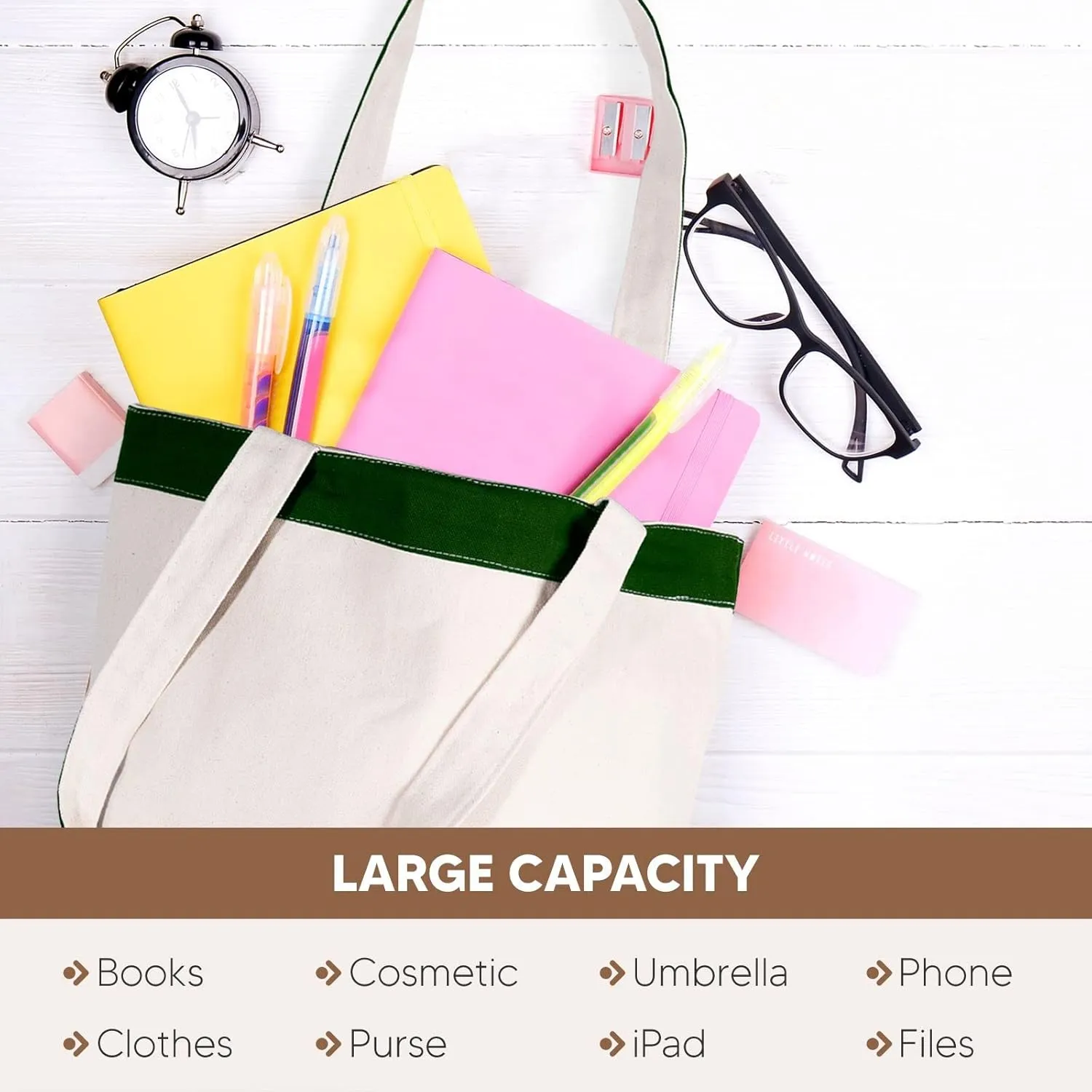 Canvas Tote Bag with Handles for Woman, Reusable Cloth Bag for Groceries and Shopping - Blank Cotton Tote Bag, Suitable for DIY Projects – HEAVY DUTY – 16" X 14.5" With 4” Gusset, Green