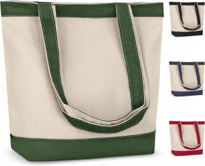 Canvas Tote Bag with Handles for Woman, Reusable Cloth Bag for Groceries and Shopping - Blank Cotton Tote Bag, Suitable for DIY Projects – HEAVY DUTY – 16" X 14.5" With 4” Gusset, Green