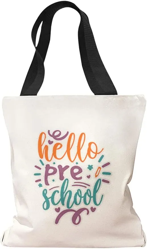 Canvas Tote Reusable Shopping Bag Hello Back to pre School Grade Beach Bags for Women Loyal