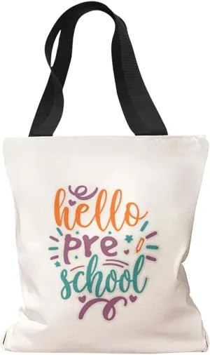 Canvas Tote Reusable Shopping Bag Hello Back to pre School Grade Beach Bags for Women Loyal