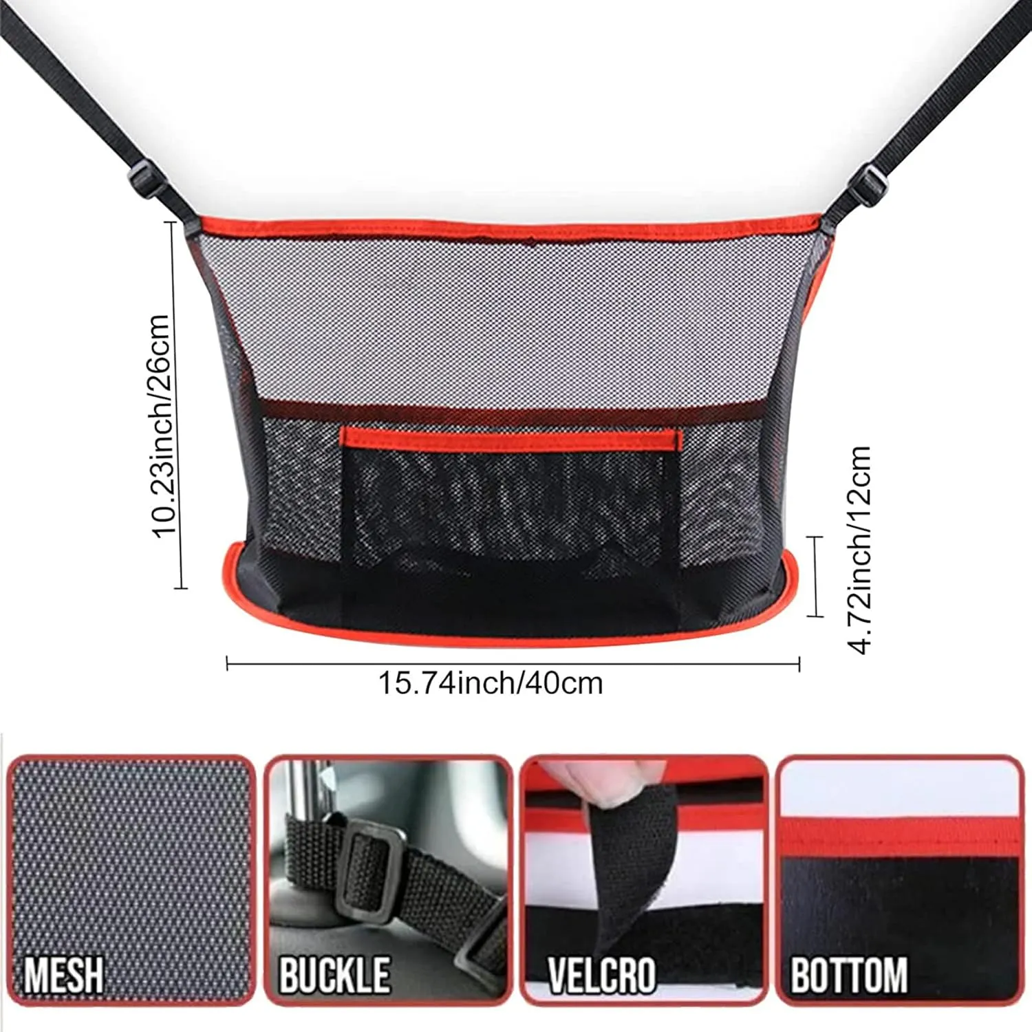 Car Net Pocket Handbag Holder Between Seats Back Storage Organizer Purse Holder for Console Front Seat Storage Barrier (Red Car Organizer Storage)